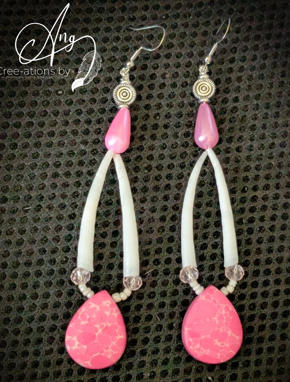 Indigenous Created Pink Mojave Turquoise Stone Dentalium Shell Earrings